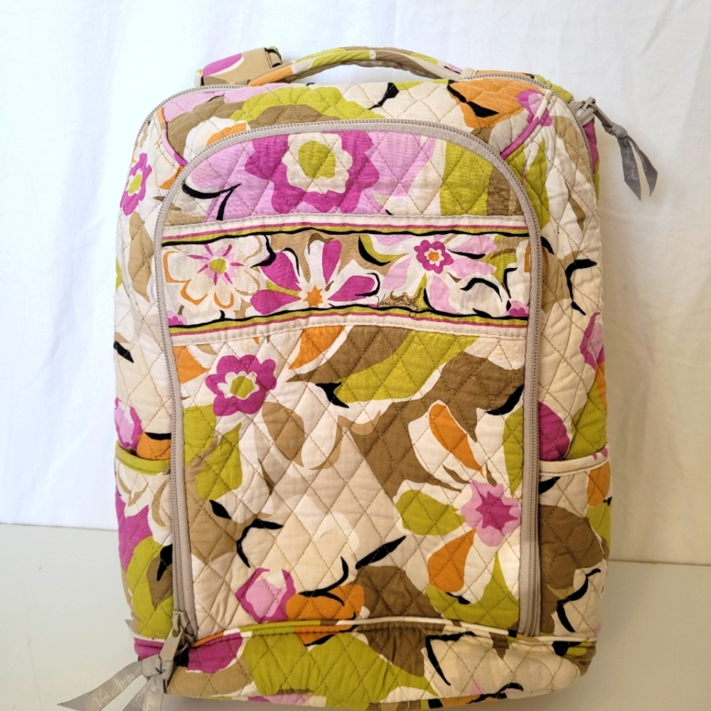 VERA BRADLEY Laptop Backpack Large Floral Quilted Pink Cream Travel School